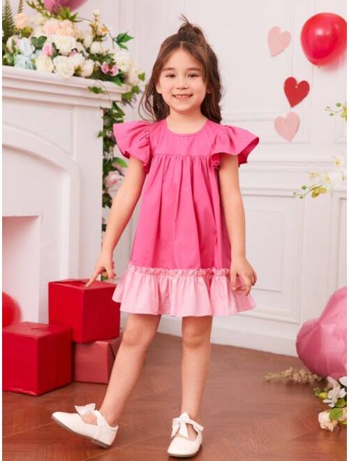 SHEIN Kids CHARMNG Toddler Girls Butterfly Sleeve Contrast Ruffle Hem Dress