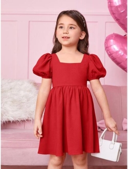 Kids CHARMNG Toddler Girls Square Neck Puff Sleeve Dress
