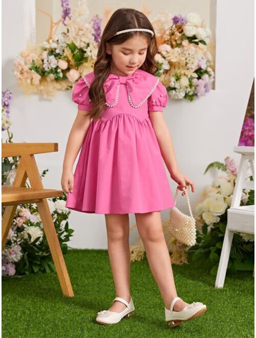 SHEIN Kids Nujoom Toddler Girls Statement Collar Puff Sleeve Smock Dress
