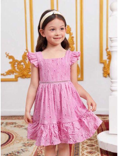 SHEIN Kids CHARMNG Toddler Girls Square Neck Ruffle Trim Schiffy Dress