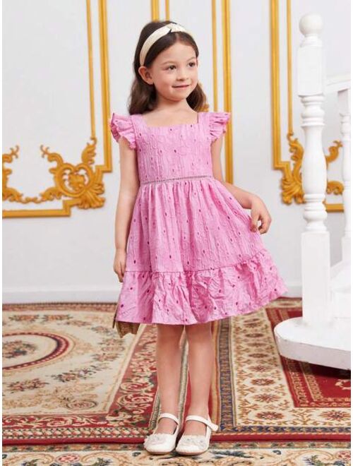 SHEIN Kids CHARMNG Toddler Girls Square Neck Ruffle Trim Schiffy Dress