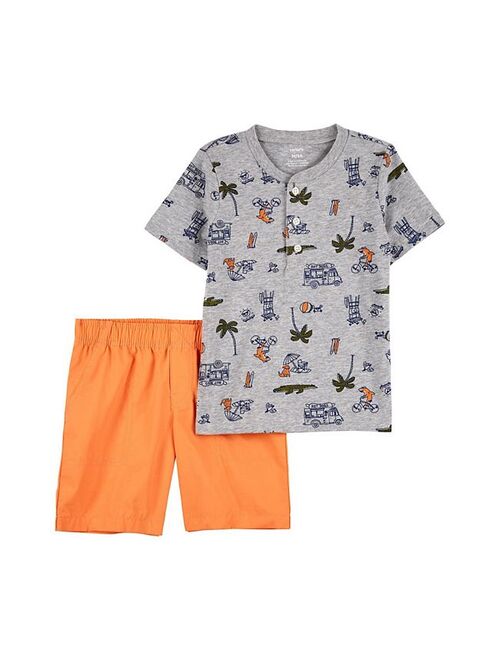 carters Toddler Boy Carter's Tropical Henley & Orange Shorts Set