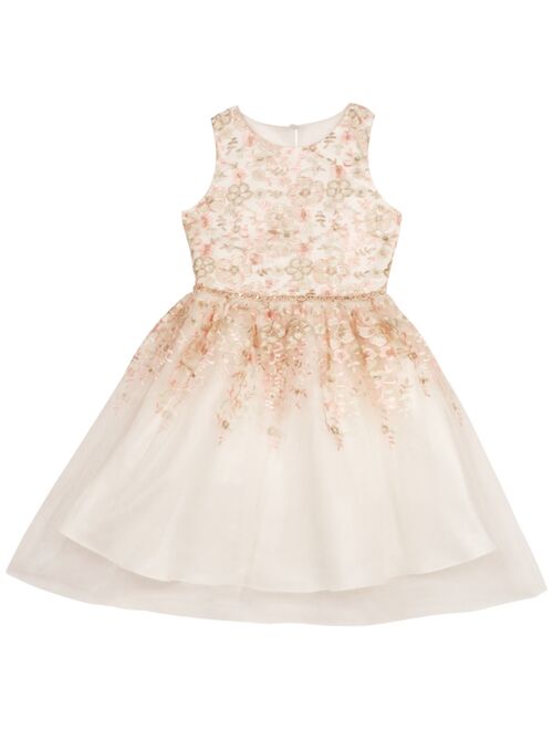 RARE EDITIONS Big Girls Shimmer Floral Embroidered Dress