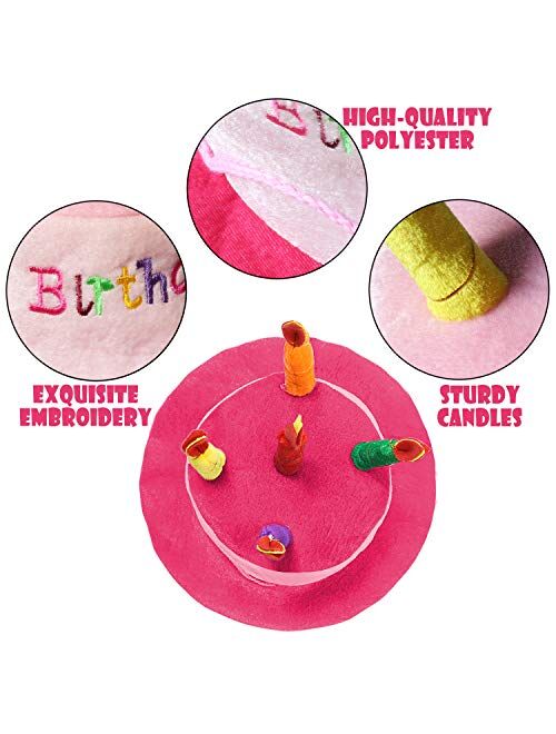 Novelty Place Pink Plush Happy Birthday Cake Hat - Unisex Adult Size Fancy Dress Party Hats - Perfect as Party Favors, Costume Accessories - Cake & 5 Multicolor Candles