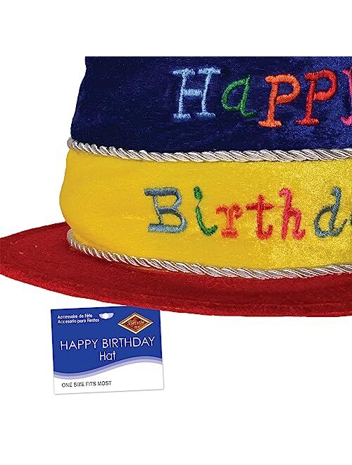 Beistle Plush Fabric Novelty Happy Birthday Cake Hat With Candles Adult Size Unisex Photo Booth Props, Party Favors And Costume Accessories