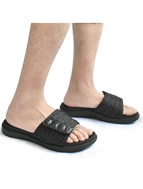 ONCAI Mens Slide Sandals Open Toe Athletic Adjustable Straps Orthotic Plantar Fasciitis Sport Sandals with Soft Comfy Arch Support Footbed Size 7-13
