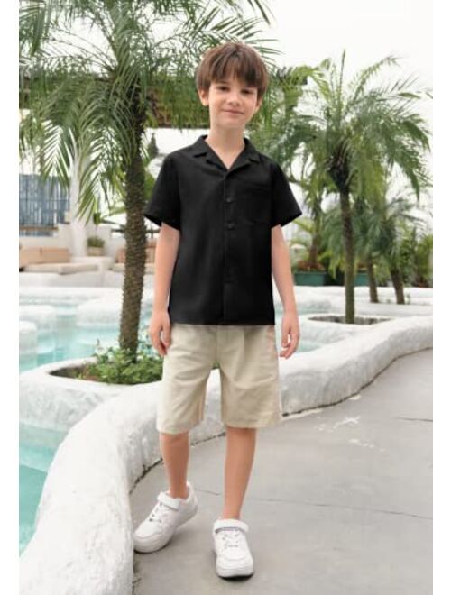 Coutgo Boys Short Sleeve Button Down Shirt Casual Collared Summer Beach Shirts for Toddler, Big Kids, 5-14 Years