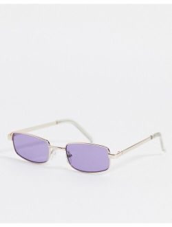 rectangle sunglasses in gold with purple lens