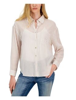 CRAVE FAME Juniors' Cotton Striped Button-Up Shirt
