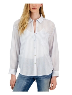 CRAVE FAME Juniors' Cotton Striped Button-Up Shirt