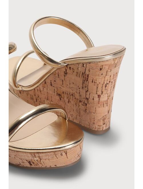Lulus Darley Gold Cork Platform Wedge Sandals