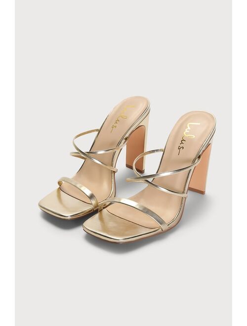 Lulus Mullane Gold Strappy High Heel Slide Sandals