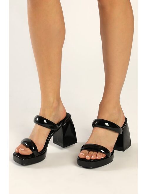 Lulus Nicko Black Patent Square Toe Platform Slide Sandals