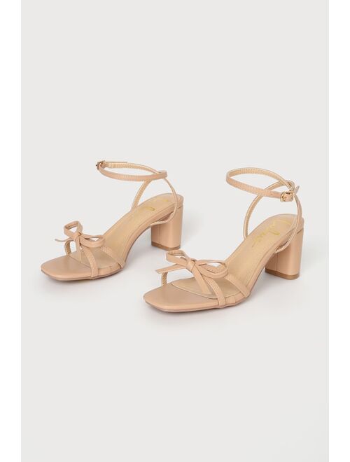 Lulus Rezzy Light Nude Bow Ankle Strap High Heel Sandals