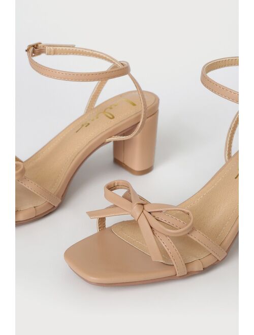 Lulus Rezzy Light Nude Bow Ankle Strap High Heel Sandals