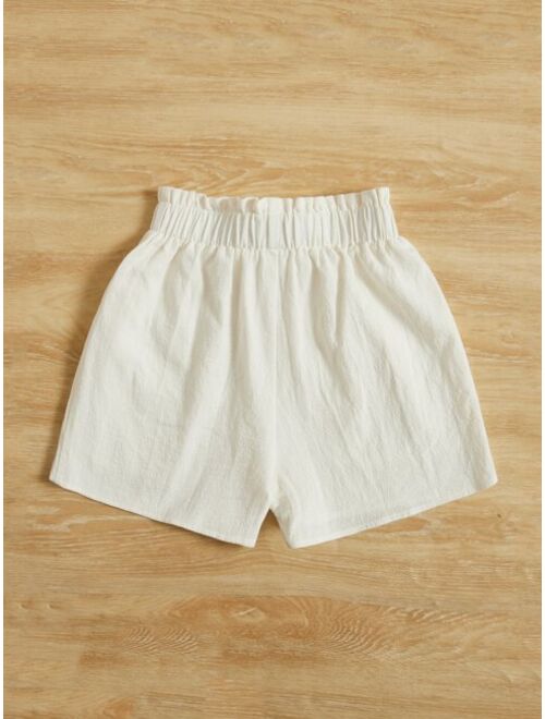 SHEIN Kids SUNSHNE Girls Knot Front Paperbag Waist Shorts