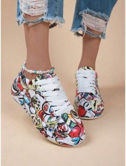Sporty Sneakers For Women, Graffiti Graphic Lace-up Front Skate Shoes