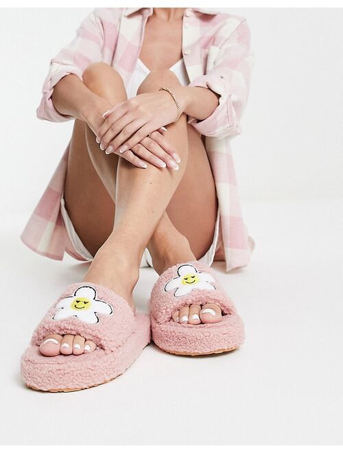 ASOS DESIGN Zahra chunky floral slide slippers in blush