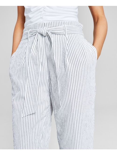 BAR III Women's Pucker-Stripe Tie-Waist Pants, Created for Macy's