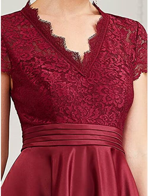 Ever-Pretty Women's A-line Lace See-Through V-Neck Pleated Wedding Party Cocktail Dress 40400