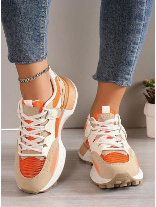 Shein Sporty Sneakers For Women, Colorblock Lace-up Front Running Shoes