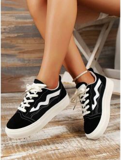 Women Lace-up Front Casual Shoes, Sporty Outdoor Canvas Shoes
