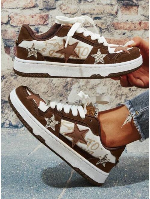 Shein Women's Campus Style Sports Shoes With Star Pattern And Alphabet Design