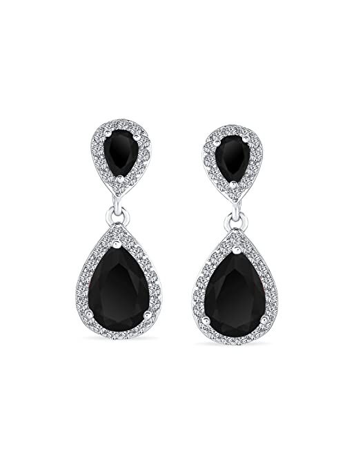 Bling Jewelry Vintage Style Bridal Cubic Zirconia Simulated Gemstone AAA CZ Halo Dangle Teardrop Chandelier Clip On Earrings For Women Silver Rose Gold Plated in Black Pu