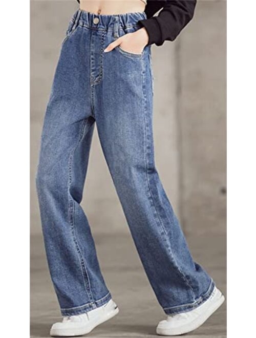SANGTREE Girls Women's Casual Wide Leg Jeans, 4-14 Years S-XL