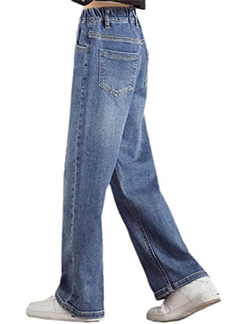 SANGTREE Girls Women's Casual Wide Leg Jeans, 4-14 Years S-XL