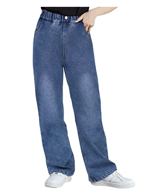 SANGTREE Girls Women's Casual Wide Leg Jeans, 4-14 Years S-XL