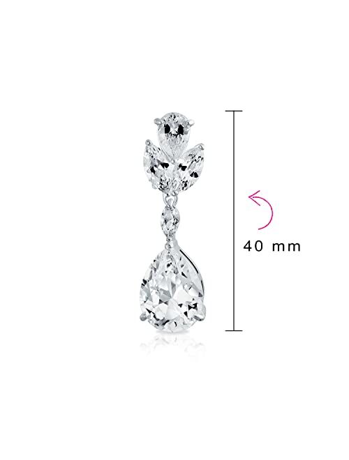 Bling Jewelry Bridal Cubic Zirconia AAA CZ Pear Shape Teardrop Drop Dangle Clip-On Earrings For Women For Prom Silver Plated Brass
