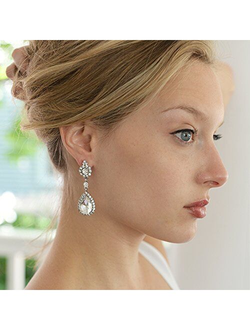 Mariell Gold Clip-On Earrings with Austrian Crystal Teardrop Dangles - Prom & Bridal Chandelier Clip Ons