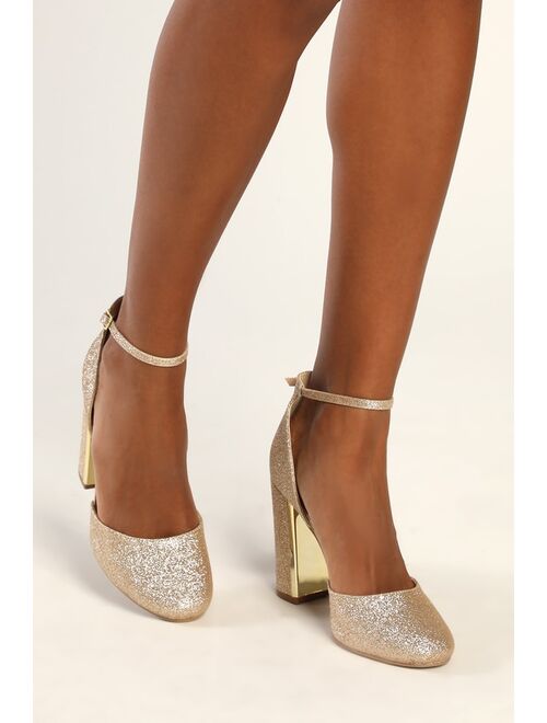 Lulus Laura Champagne Glitter Ankle Strap Heels