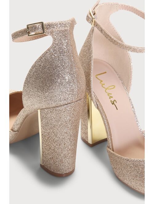 Lulus Laura Champagne Glitter Ankle Strap Heels
