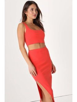 Set For Life Orange Ribbed Bodycon Two-Piece Dress