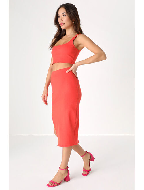 Lulus Set For Life Orange Ribbed Bodycon Two-Piece Dress