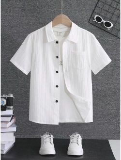 Boys' Solid Color White Casual Basic Pocket Spring Autumn Winter Turn-down Collar Shirt