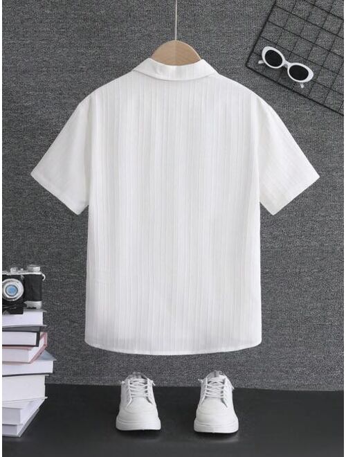 SHEIN Boys' Solid Color White Casual Basic Pocket Spring Autumn Winter Turn-down Collar Shirt