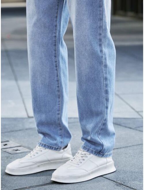 Shein Manfinity Homme Men Cotton Cat Scratch Straight Leg Jeans