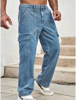Men Flap Pocket Side Cargo Jeans