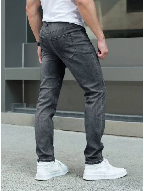 Shein Men Cotton Solid Slant Pocket Jeans