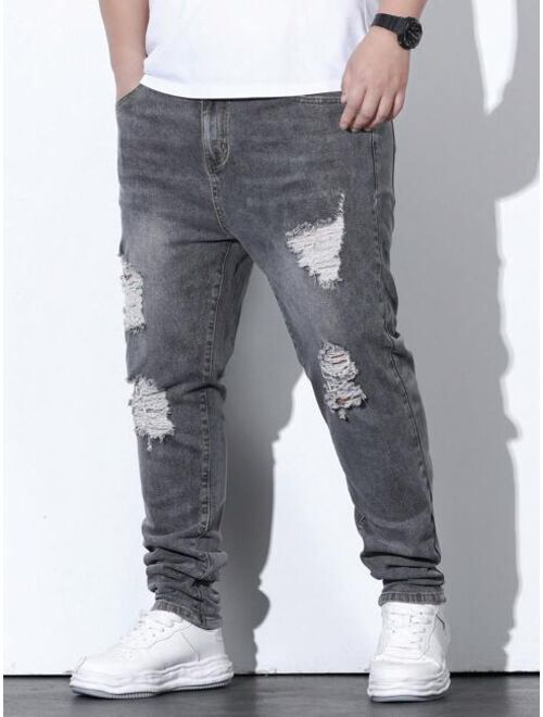 Manfinity LEGND Men Cotton Ripped Frayed Cat Scratch Skinny Jeans