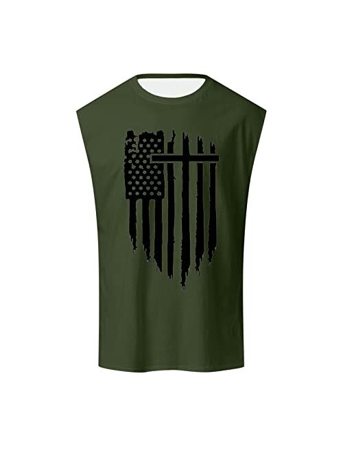 Kaniem Mens Fourth of July Tank American Flag Sleeeveless Top Independence Day Print Tanks Tee Patriotic Tank Tops for Men