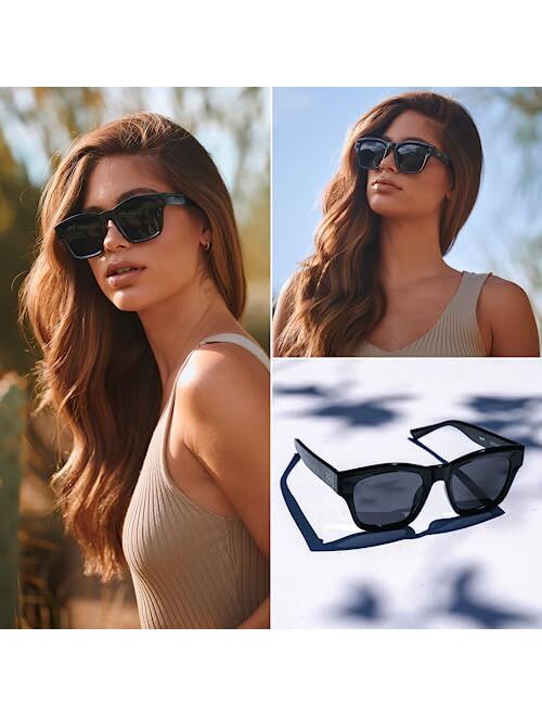 WearMe Pro Polarized Square Sunglasses for Women Featuring an Oversized Thick Frame and Lenses with UV Protection
