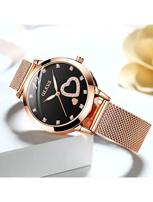 OLEVS Women Watches Rose Gold Stainless Steel Dress Analog Quartz Wrist Watches Minimalist Simple Small Waterproof Ladies Watch Luxury Gifts for Woman