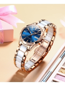 Women's Automatic Watches Self Winding Watch for Women Ceramics Stainless Steel Ladies Wrist Watches Mechanical Diamond Rose Gold No Battery Dress Female Watch Wate