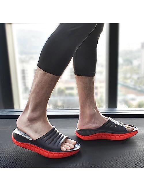 KuaiLu Mens Recovery Sandals With Comfortable Plantar Fasciitis, Orthotic Open Toe Sport Slides Thick Cushion Reduces Stress on Feet, Joints & Back Post-Exercise