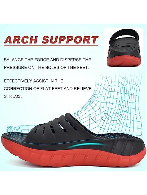 KuaiLu Mens Recovery Sandals With Comfortable Plantar Fasciitis, Orthotic Open Toe Sport Slides Thick Cushion Reduces Stress on Feet, Joints & Back Post-Exercise