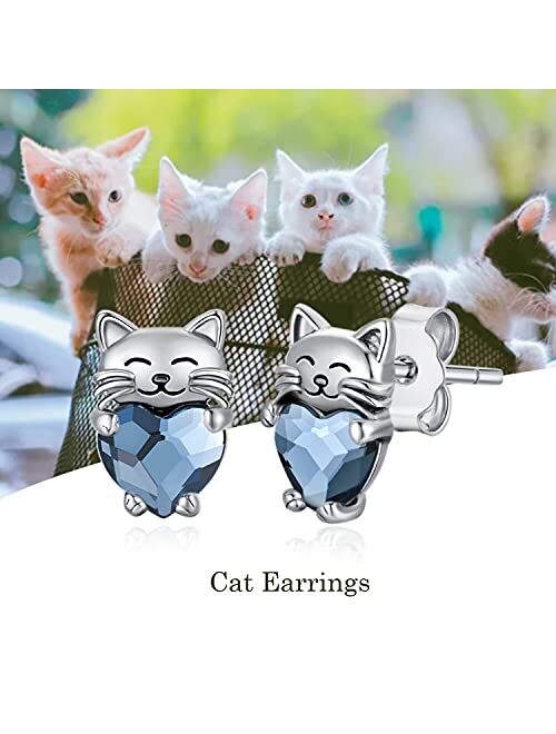 Justkidstoy 925 Sterling Silver Cat Earrings Cute Animal Kitten Stud Earrings cat Jewelry Gifts for Women Girls Hypoallergenic Earrings for Sensitive Ears